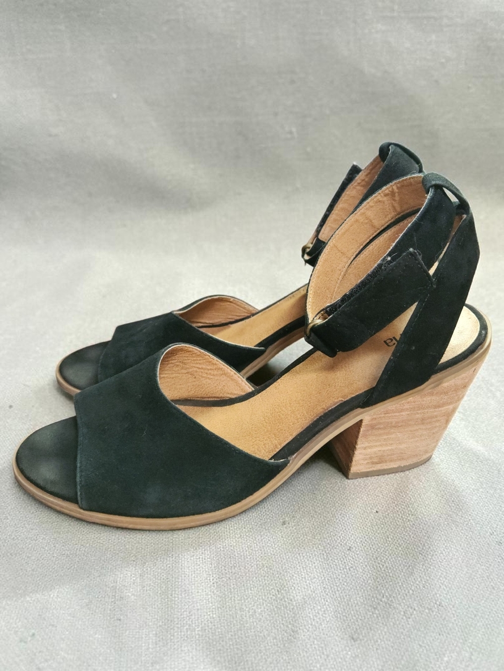 Susina Black Suede Open-Toe Block Heel Sandals